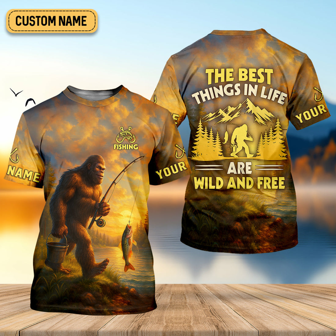 The Best Things In Life Are Wild And Free Bigfoot Sunset Funny Fishing Shirt, SPF Shirt For Men