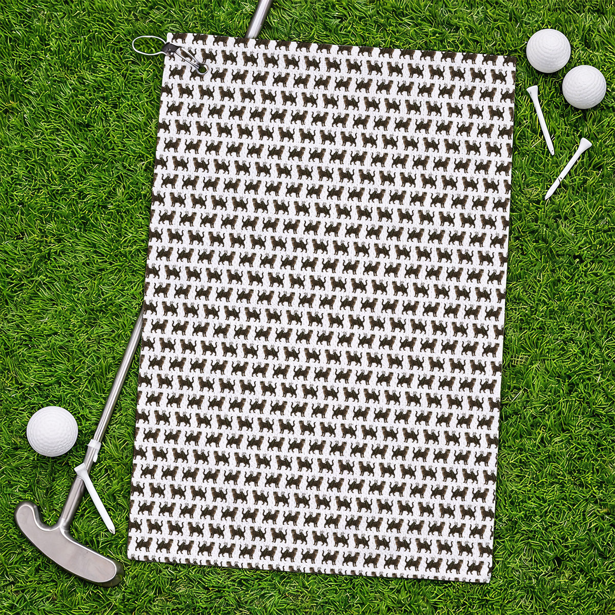Brown Tabby Cat Golf Towel, Funny Cat Pattern Towels, Cat Lover Golf Gift For Golfer