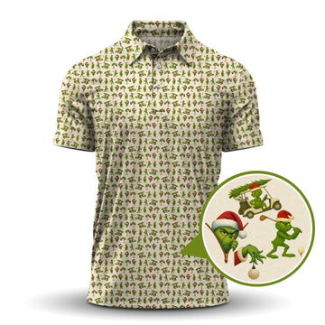 Funny Christmas Golf Shirt, Pattern Golf Shirt, Grinch Golf Shirt For Men