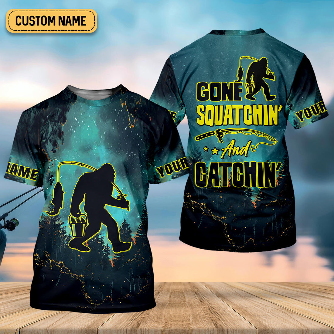 Gone Squatchin And Catching Night Forest Performance Fishing Shirts, SPF Shirt For Men, Gift For Fisherman