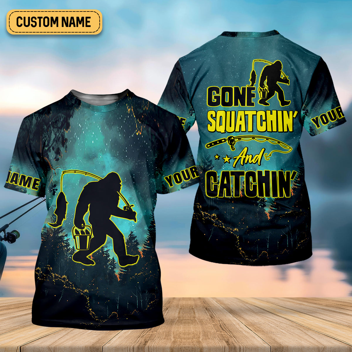 Gone Squatchin And Catching Night Forest Performance Fishing Shirts, SPF Shirt For Men, Gift For Fisherman