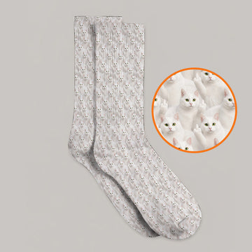 White Cat Pattern Golf Socks, Crazy Cat Lover Golf Sock, Funny Golf Gift For Cat Mom