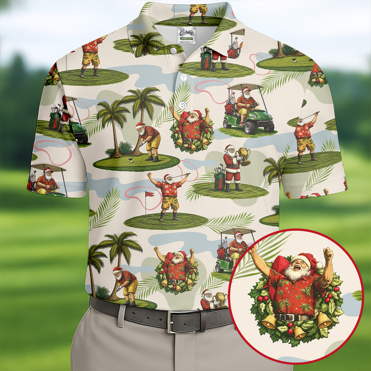 Santa Claus Golf Christmas Pattern Polo Shirt, Mens Golf Polo, Christmas Golf Shirt