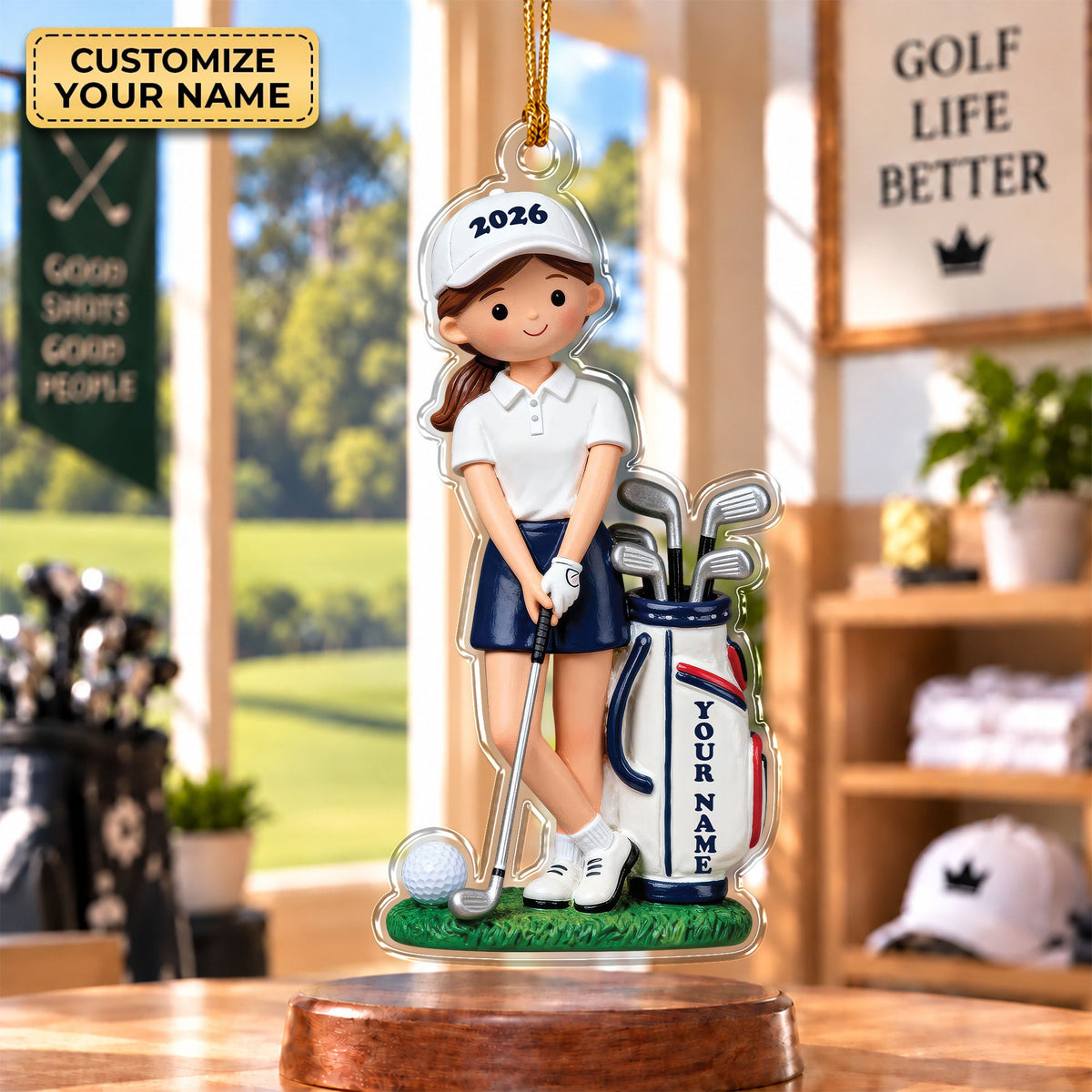 Custom Name Young Golfer Acrylic Ornament, Christmas Tree Decor, Gifts For Golfers