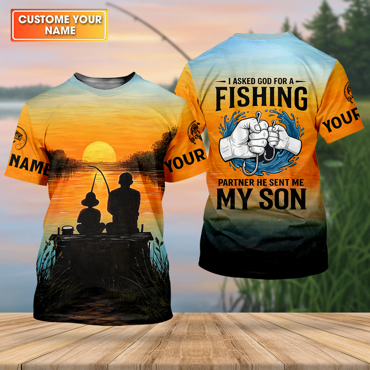 I Asked God For A Fishing Partner Father Son Fishing UPF Shirts, Dad Fishing Gift, Fishing Shirts For Men
