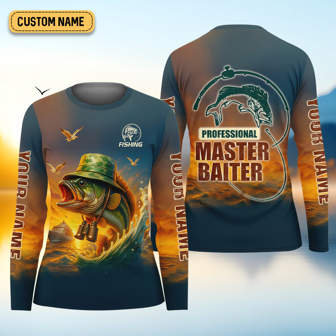 Professional Master Baiter Sunset Fishing UPF Shirts, Fishing Shirt For Women, Hooded Fishing Shirt