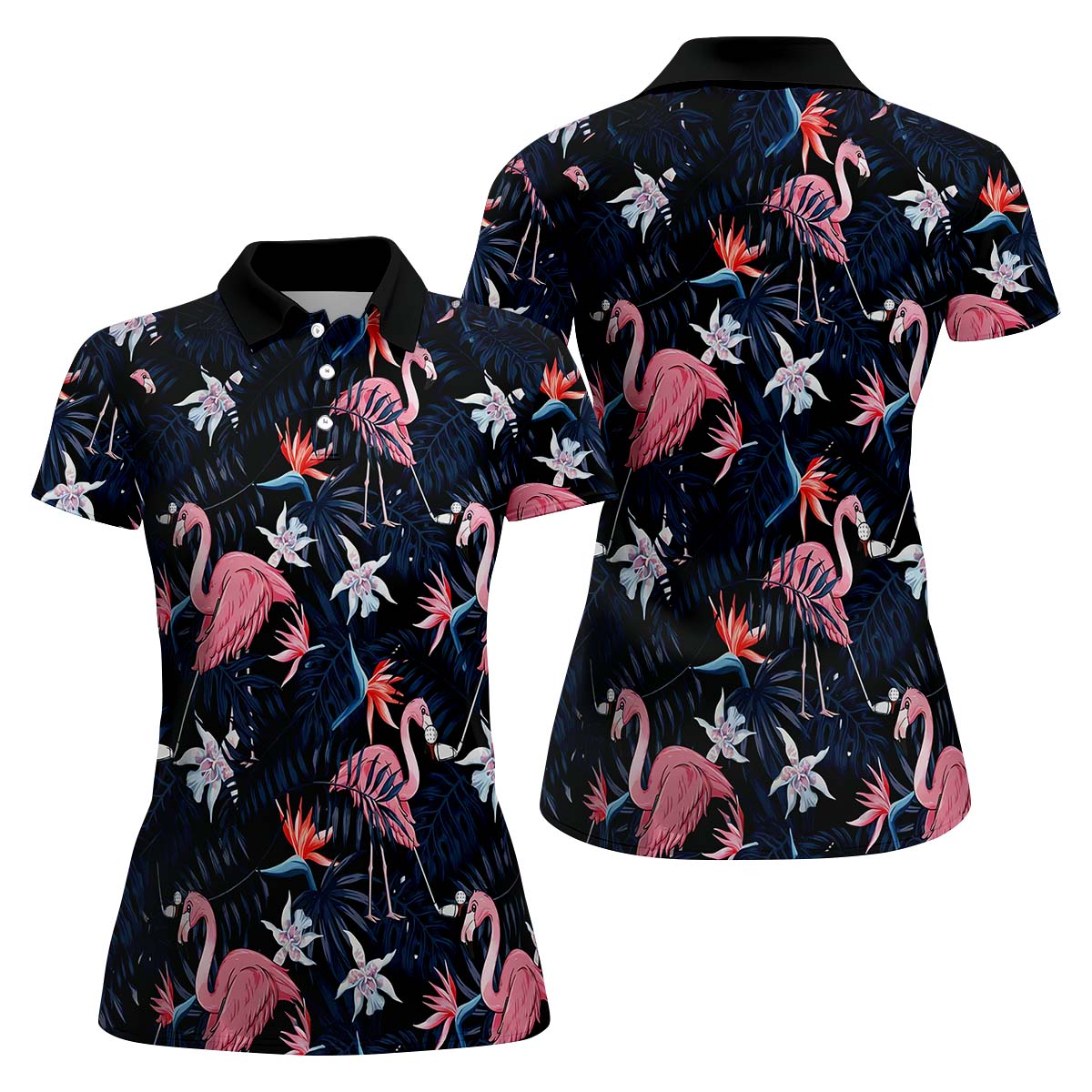 Tropical Flamingo Womens Golf Polo ShirtCustom Ladies Golf Shirt, Womens Golf Gifts