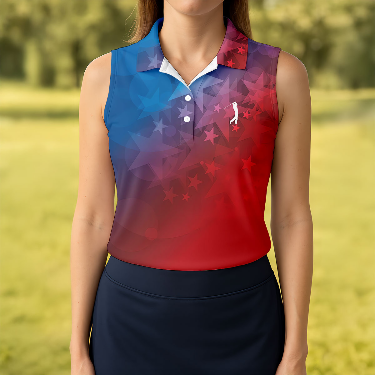 American Flag Pattern Golf Tournament Red And Blue Women Golf Top, Ladies Golf Shirts