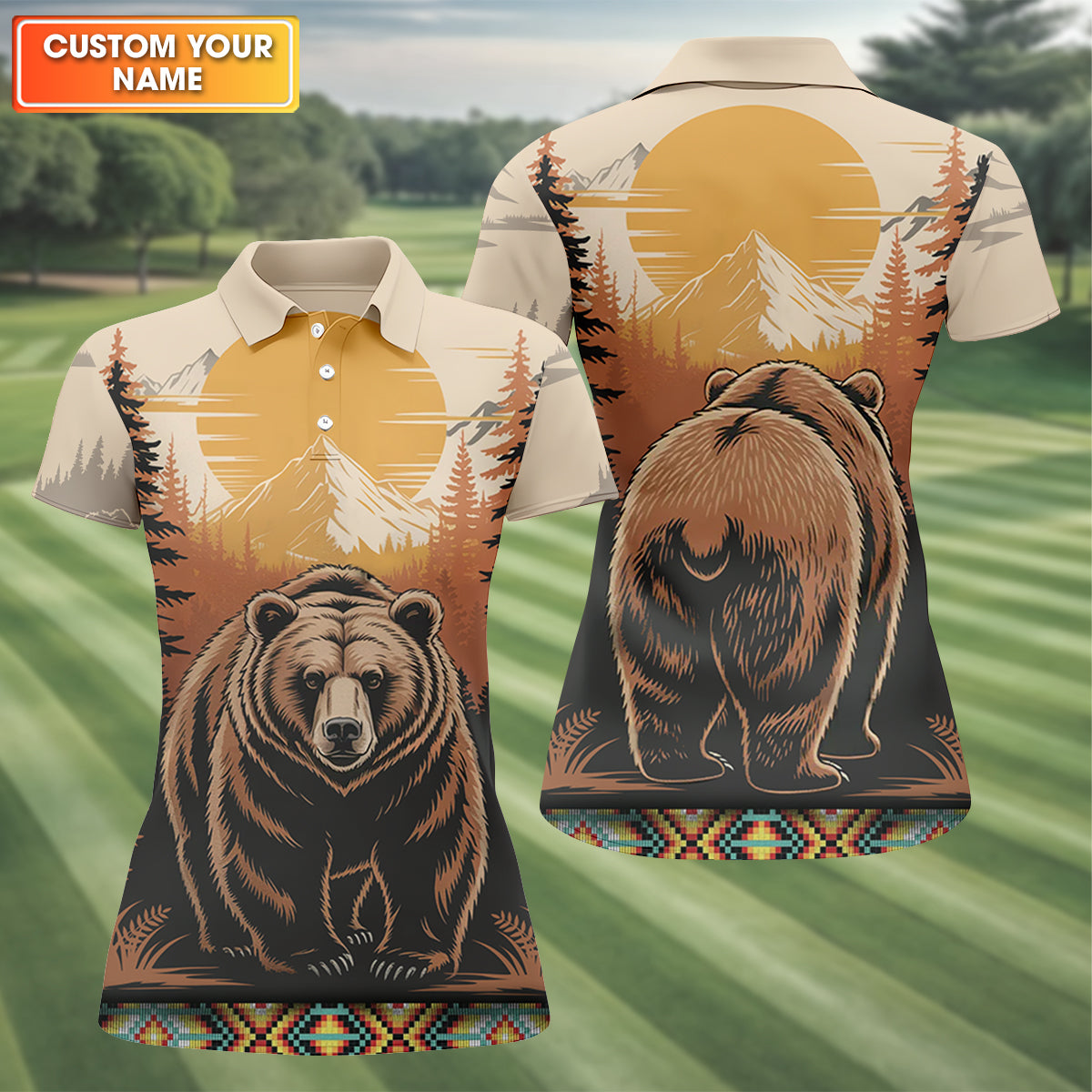 Native Heritage Wild Bear Women's Golf Tops, Native American Ancestry Ladies Golf Polos, Indigenous Peoples Month