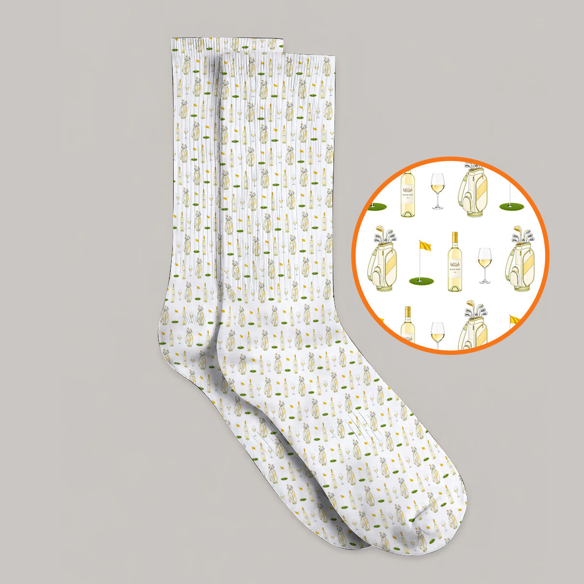 White Wine Pattern Golf Socks, Elegant Winery Golf Sock, Wine Golf Gift For Golfer