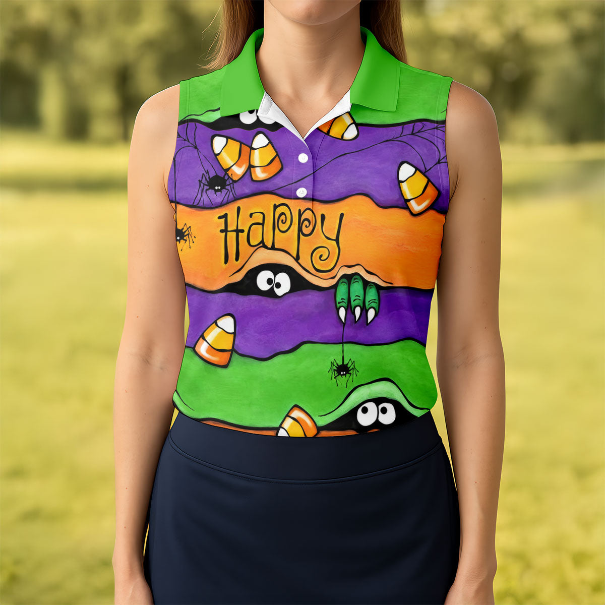 Happy Halloween Candy Monster Horror Character Polo Shirt, Golf Shirt, Women's Golf Polo