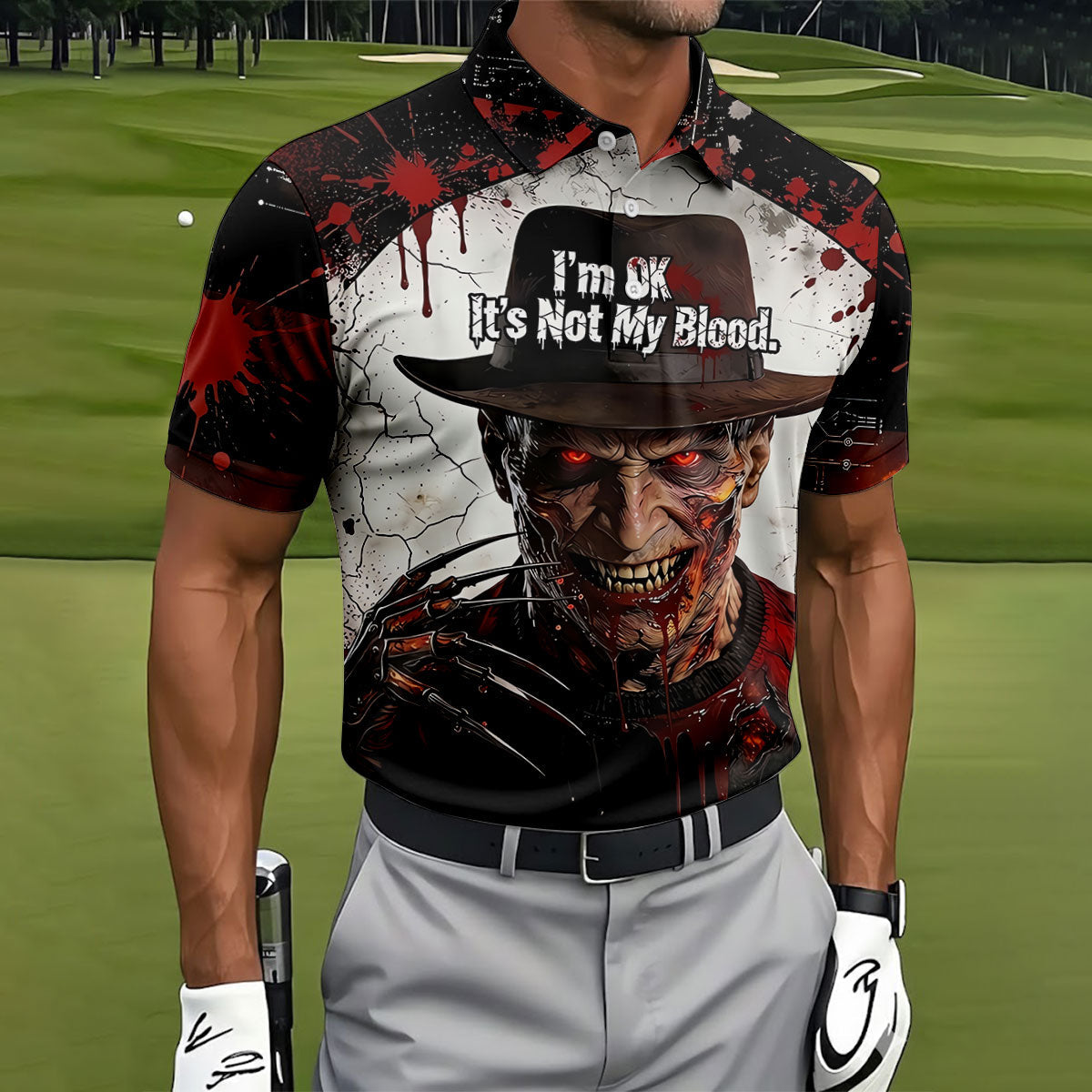 Im Ok Its Not My Blood Character Golf Polo Shirt, Halloween Golf Shirt, Mens Golf Polo