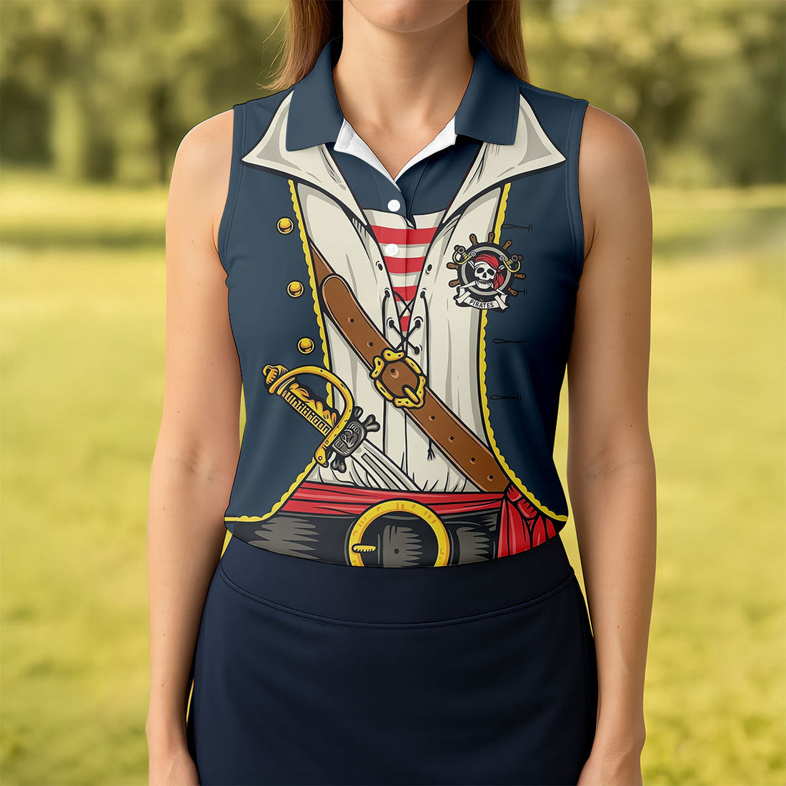 Funny Pirate Costume Hawaiian Golf Shirt, Women's Golf Tops, Ladies Golf Shirts