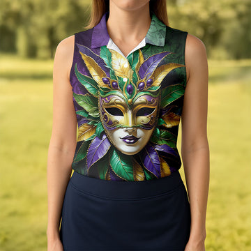 Mardi Gras Festival Mask All Over Print Women's Golf Shirts, Women's Golf Tops, Ladies Golf Shirts