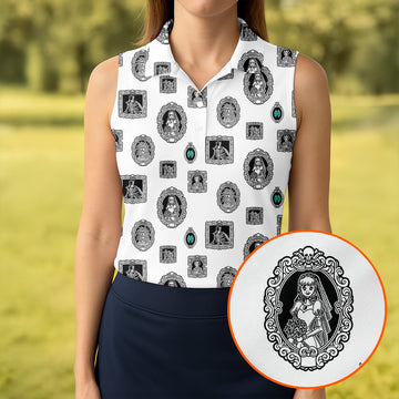 Gothic Portrait Halloween Horror Character Polo Shirt, Golf Shirt, Golf Shirts For Women