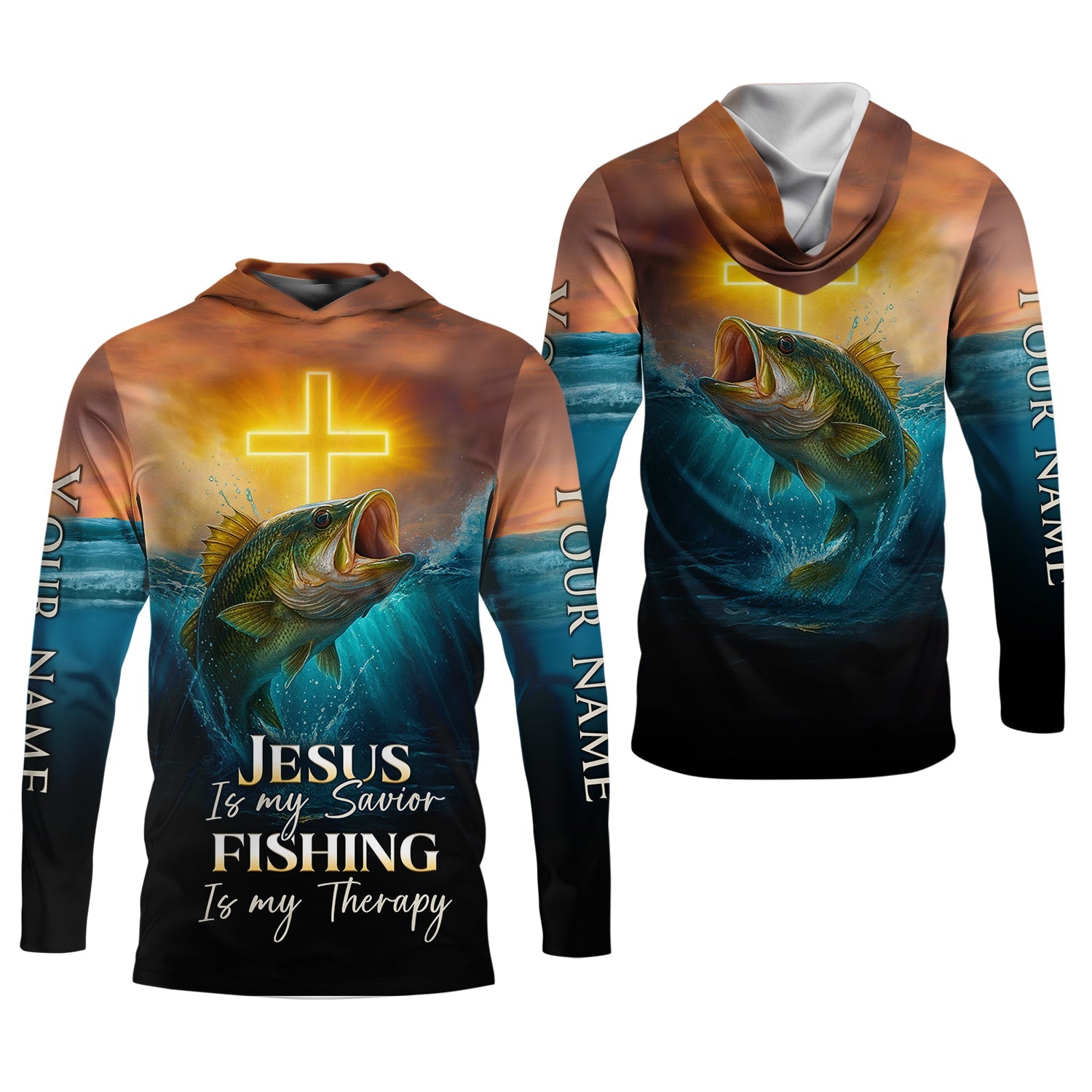 Jesus Is My Savior Fishing Is My Therapy SPF Shirts, Jesus Fishing Shirt, Fishing Shirts For Men