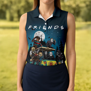 Horror Character Golf Cart Polo Shirt, Halloween Golf Shirt, Womens Halloween Golf Shirt