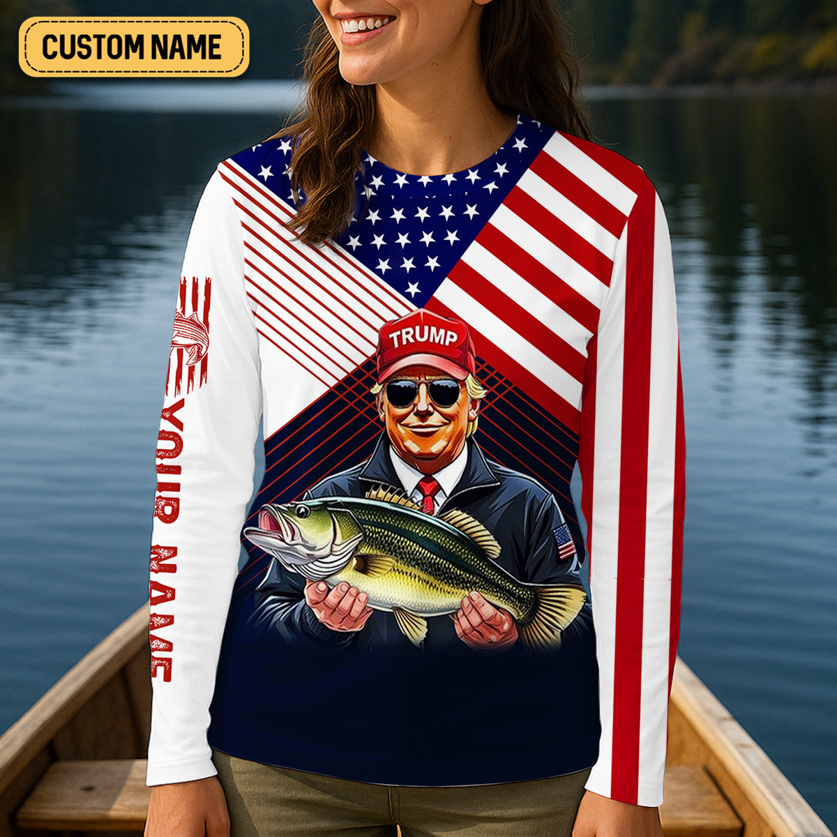 Make Fishing Great Again Patriotic Fishing Shirt, American Flag Fishing Shirt, SPF Long Sleeve Shirts Womens