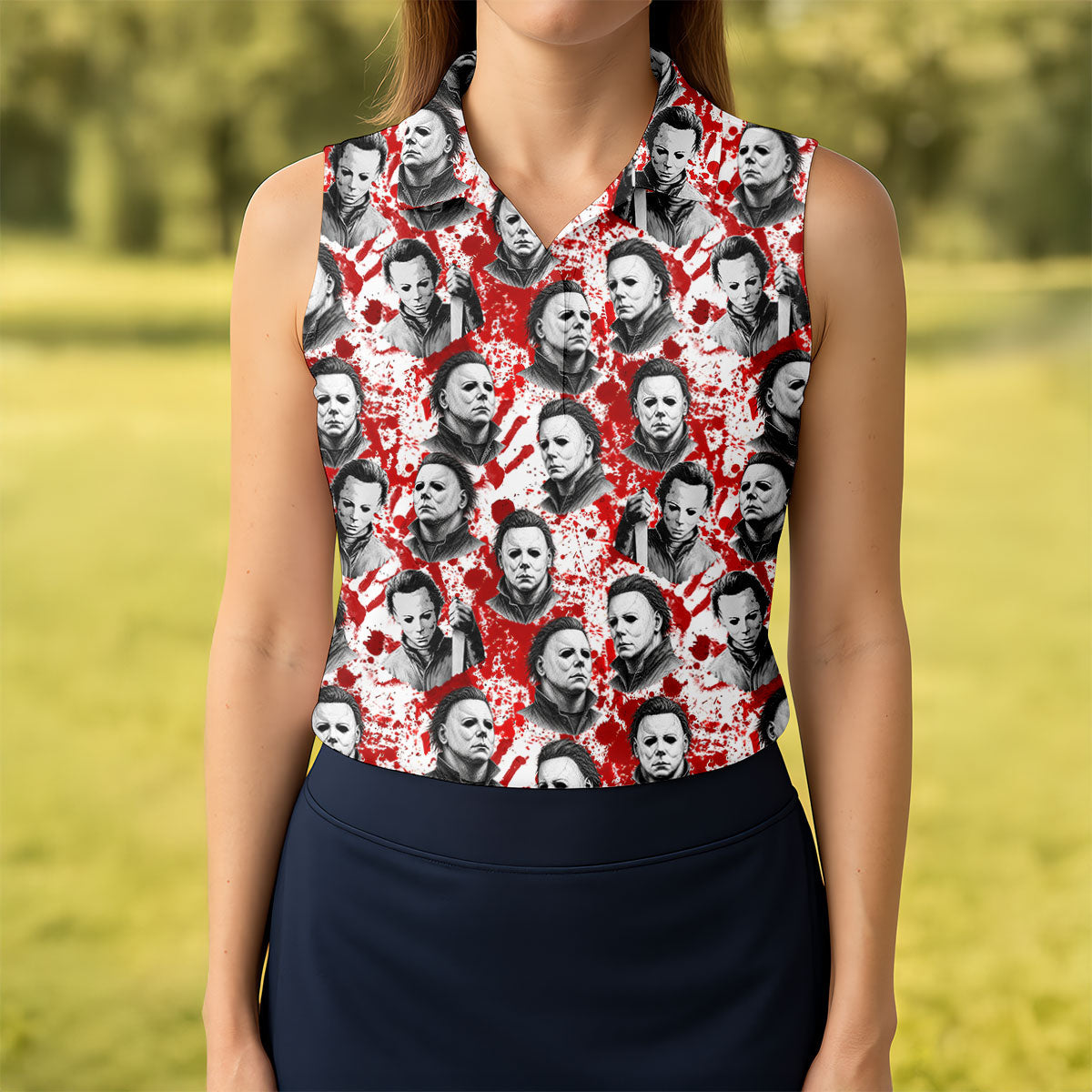 Halloween Masked Horror Character Polo Shirt, Golf Tops For Women, Women’s Golf Polo