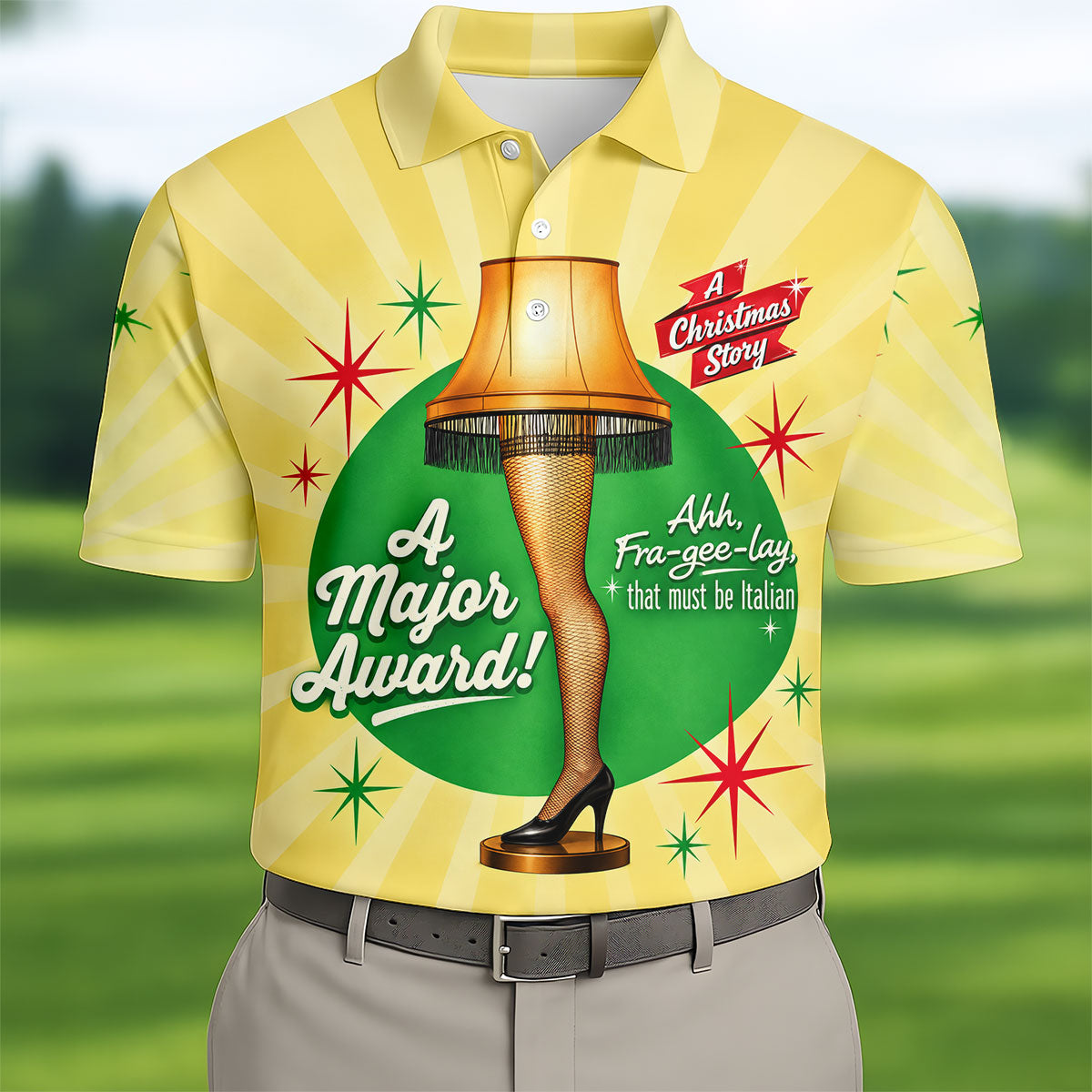 Christmas Leg Lamp Quote Golf Polo Shirt, Mens Golf Shirts, Polo Shirts For Men