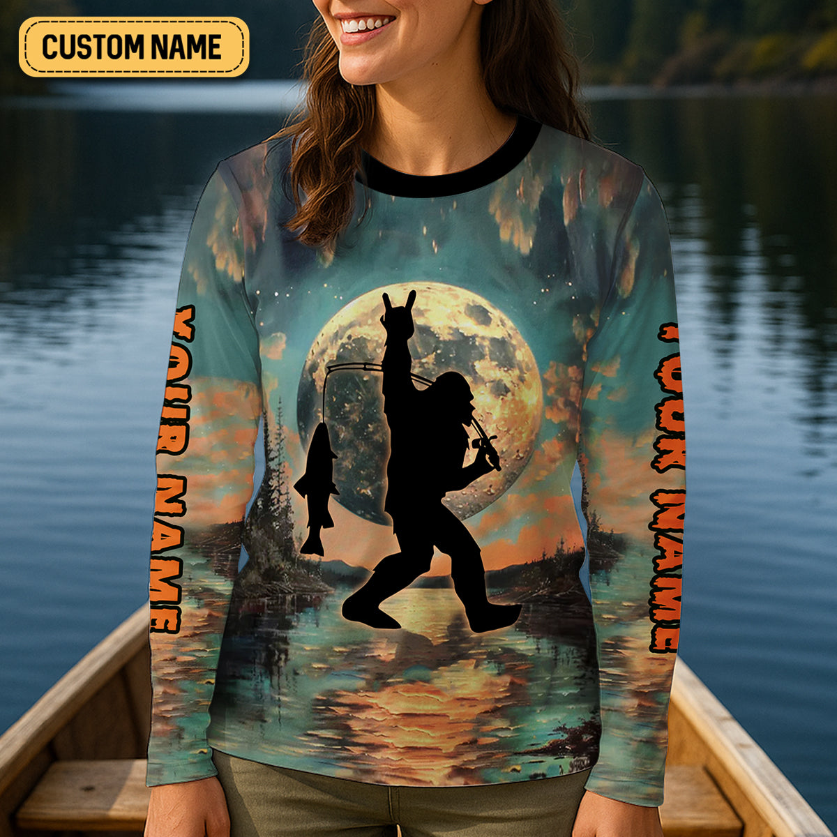 Bigfoot Saw Me Fishing But Nobody Believes Him Funny Sasquatch Fishing Women SPF Shirt