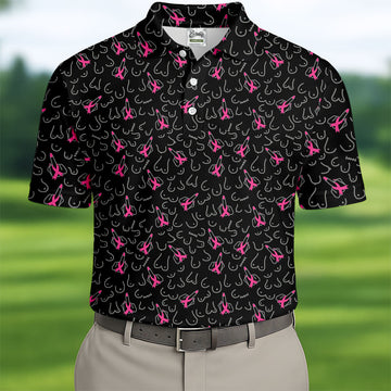 Breast Cancer Ribbon Middle Finger Polo Shirt, Mens Polo Shirts, Men's Golf Shirt
