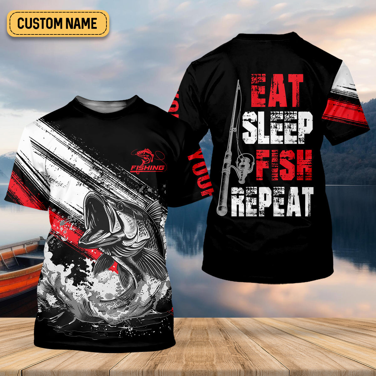 Eat Sleep Fish Repeat Water Splash Fishing UPF Shirts, Fisherman Gift, Fishing Shirts For Men