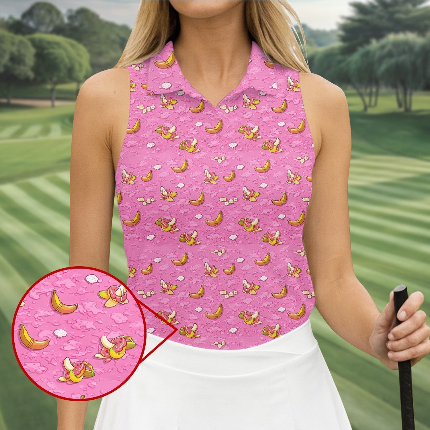 Banana And Donut Dirty Humor Pink Golf Shirt, Fun Women's Golf Shirts, Valentines Golf Gift, Ladies Golf Polos