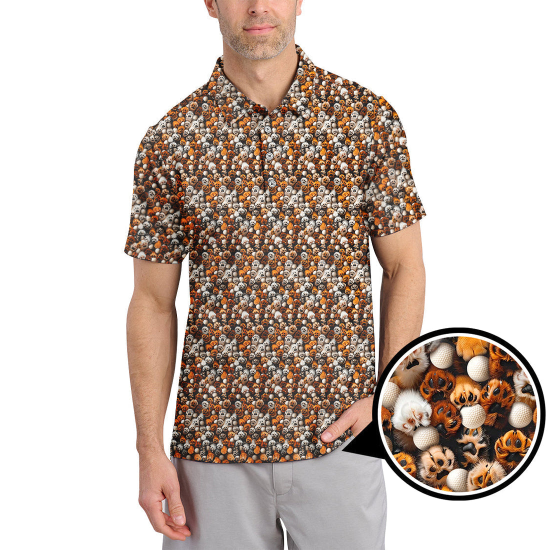 Paw Pattern Golf Shirt For Pet Lover, Funny Golf Polos, Crazy Golf Shirts For Golfers