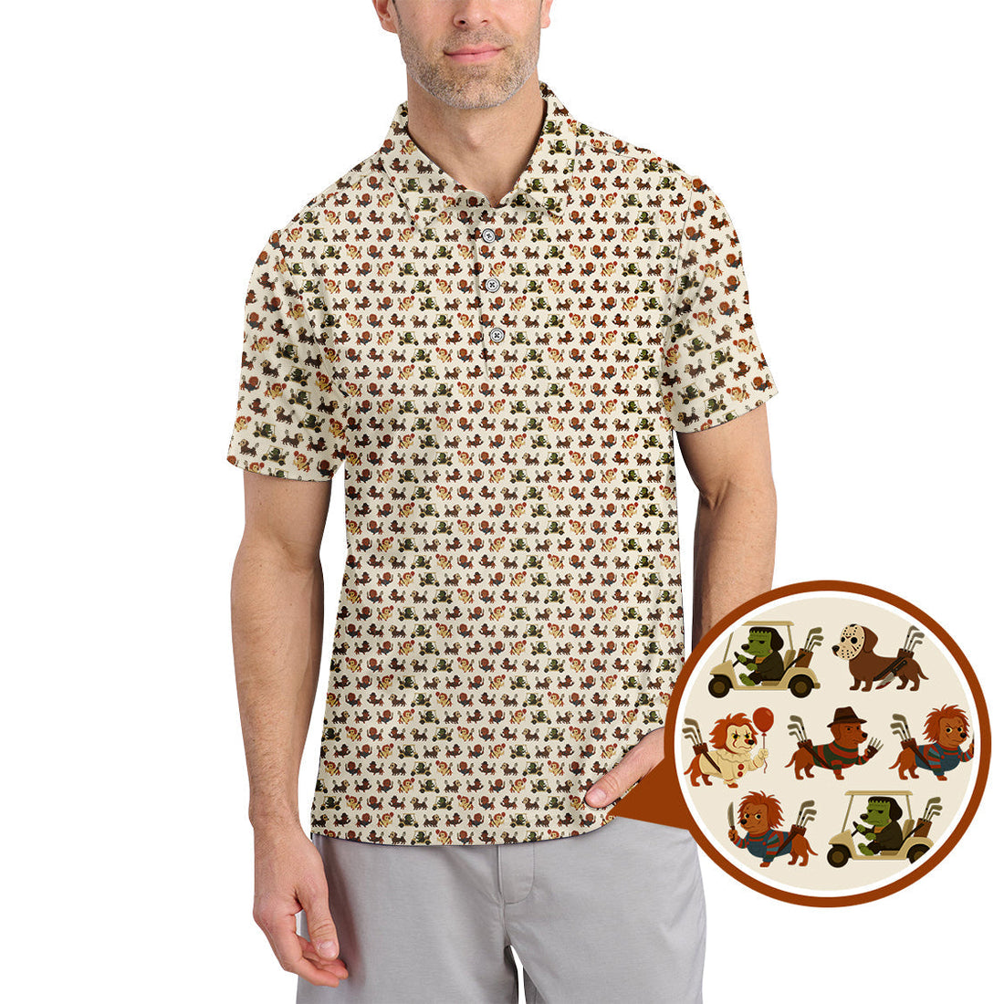 Dachshund Golf Shirt, Pattern Golf Shirt, Halloween Golf Shirt For Men, Funny Golf Shirt For Golfer