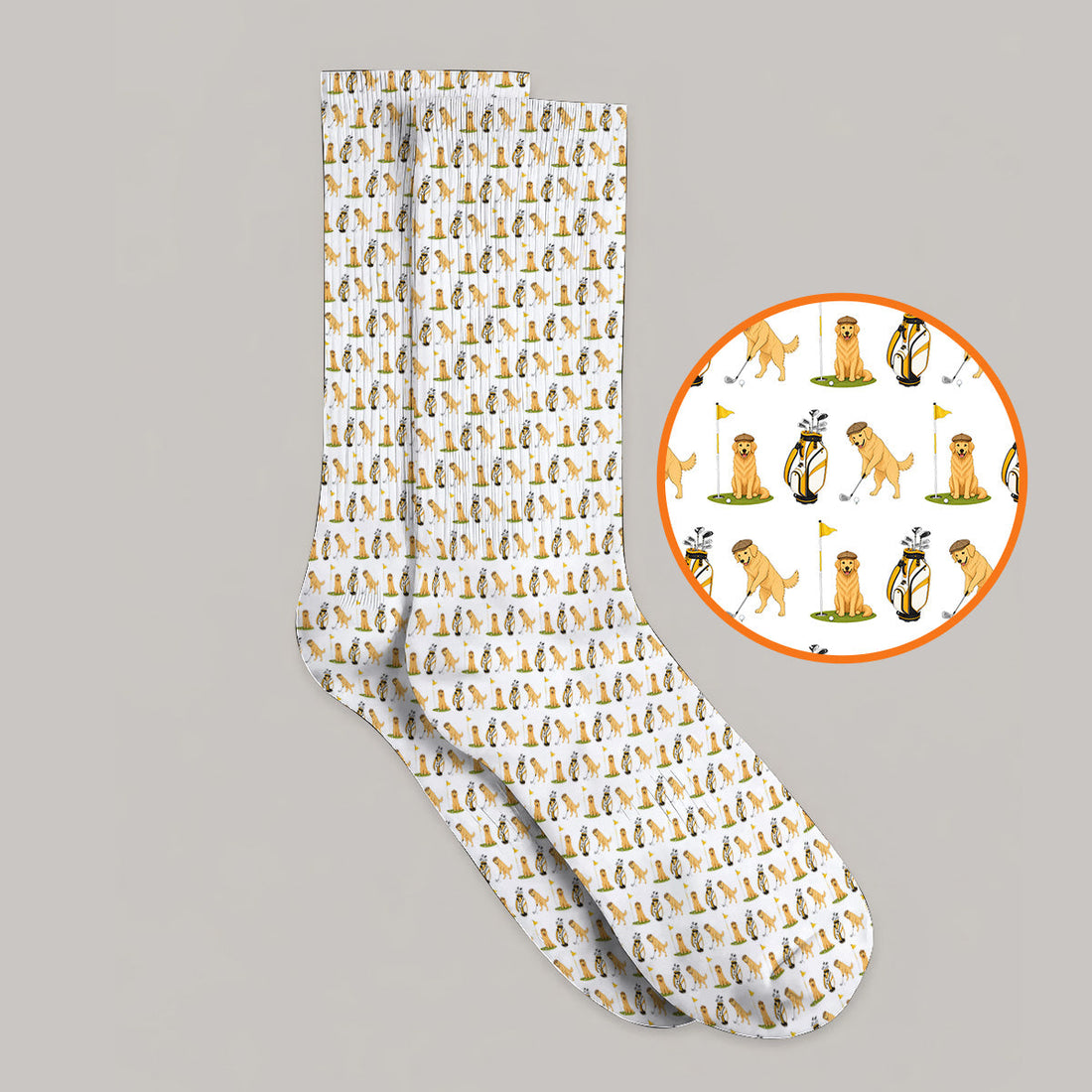 Golden Retriever Pattern Golf Sock, Funny Dog Golf Socks, Crazy Golf Gift For Golfer