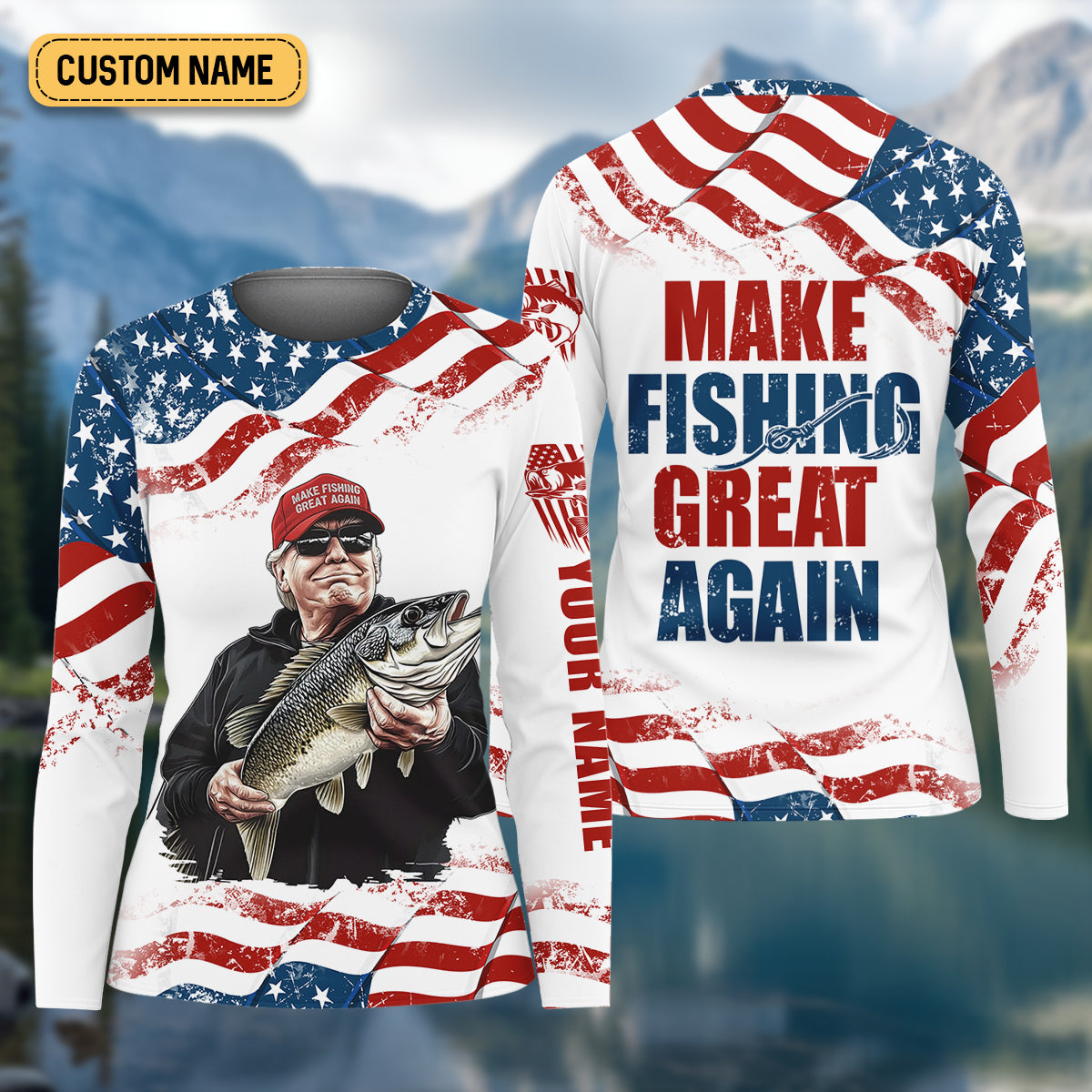 Make Fishing Great Again Patriotic Fishing Shirt, Red White Blue Fishing UPF Shirts, Female Fishing Shirts