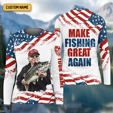 Make Fishing Great Again Patriotic Fishing Shirt, Red White Blue Fishing UPF Shirts, Female Fishing Shirts