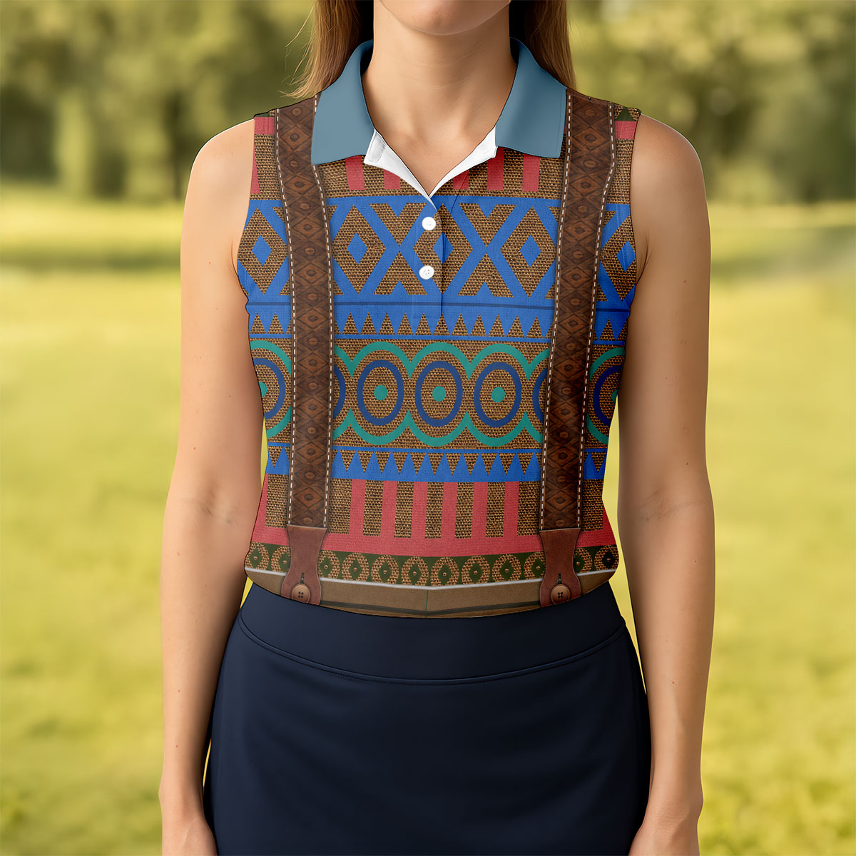 Tribal Suspender Pattern Halloween Golf Polo Shirt, Golf Polo For Women, Printed Golf Shirt
