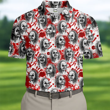 Halloween Horror Character Faces Polo Shirt, Polo Shirts For Men, Mens Golf Shirts