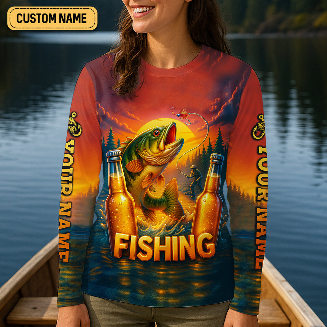 Bass Fishing And Beer That's Why I'm Here Women SPF Shirt, Female Fishing Shirts, Custom Fishing Shirts