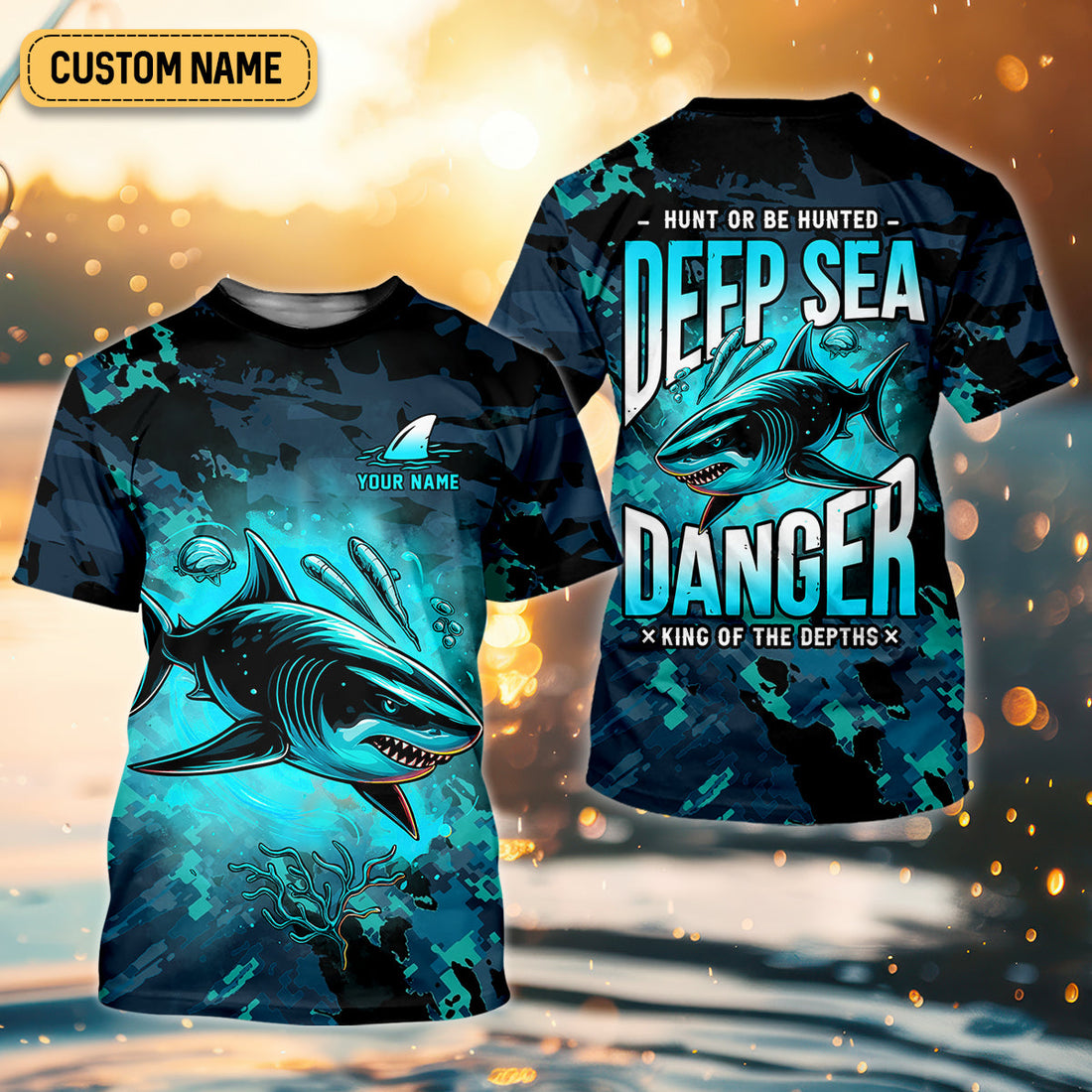 Hunt or Be Hunted Deep Sea Danger Performance Fishing Shirts, Fishing Gifts For Men, Men's Fishing Shirt
