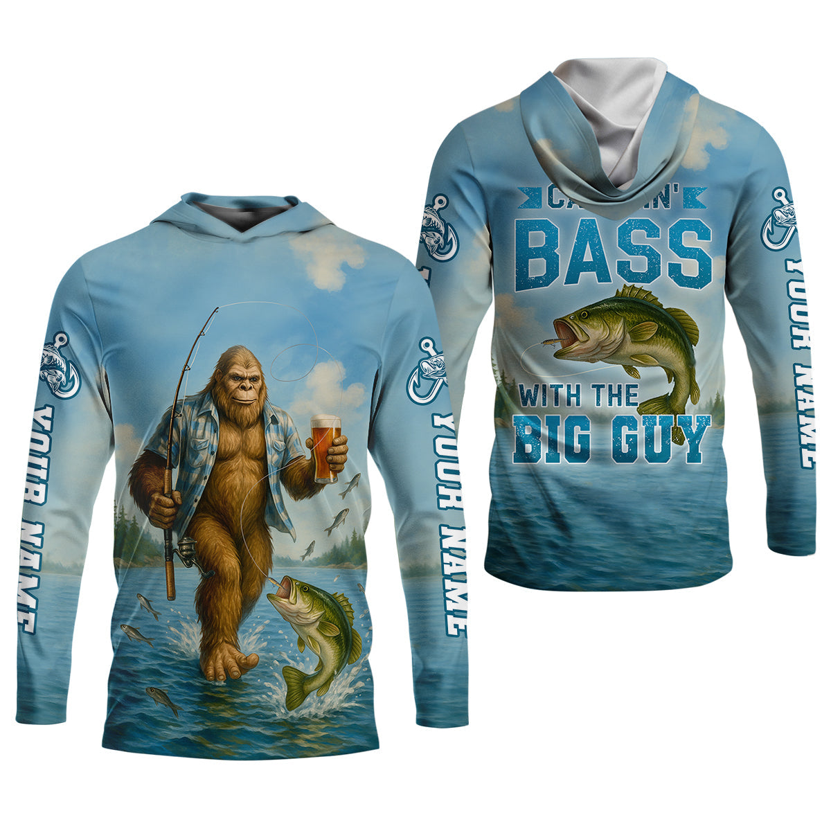 Catchin' Bass With The Big Guy, Fishing Shirts, SPF Long Sleeve Shirts, Fishing Shirts For Men
