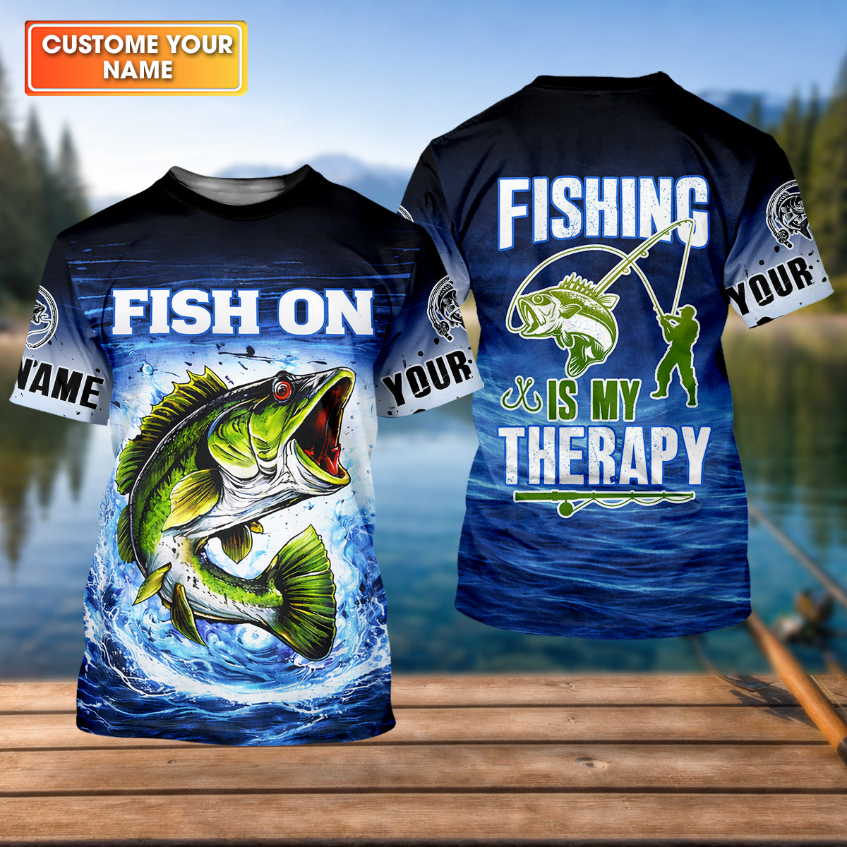 Fishing Is My Therapy Fishing UPF Shirt, Fish On, Personalized Fishing Shirt For Men, Mens Casual Shirts