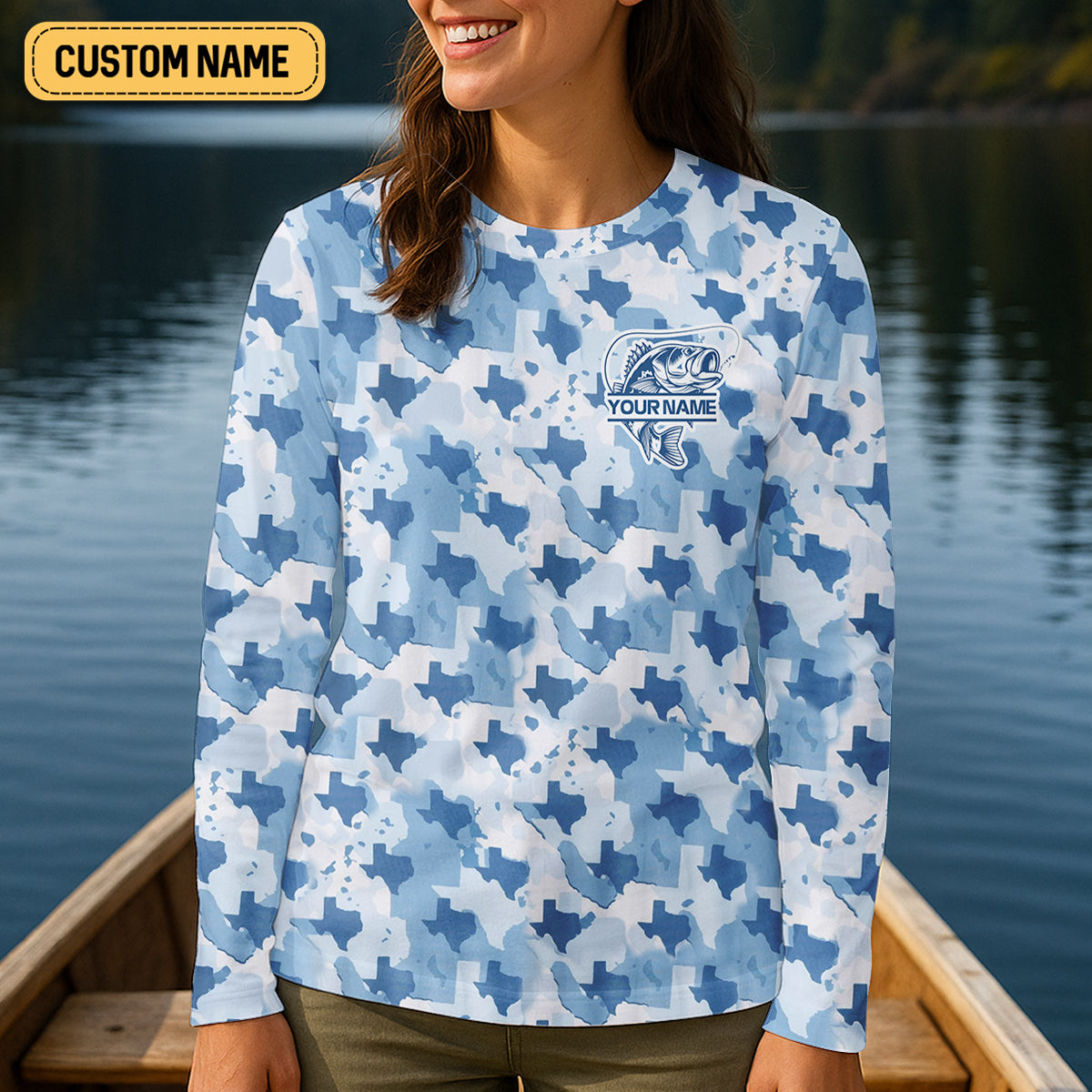 Texas Camo Blue Fishing UPF Shirts, Performance Fishing Shirts, Women SPF Shirt, Female Fishing Shirts