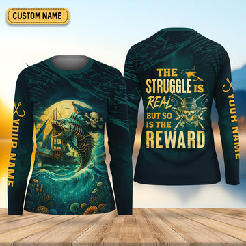 The Struggle Is Real But So Is The Reward Horror Fishing Women SPF Shirt, Female Fishing Shirts