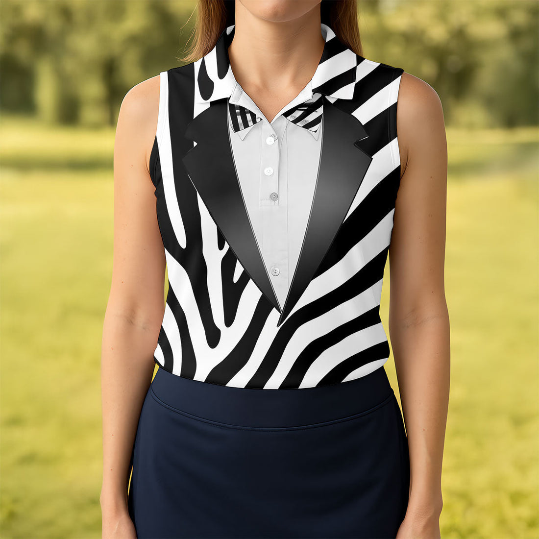 Zebra Pattern Funny Costume Hawaiian Golf Shirt, Ladies Golf Tops, Golf Shirt For Women