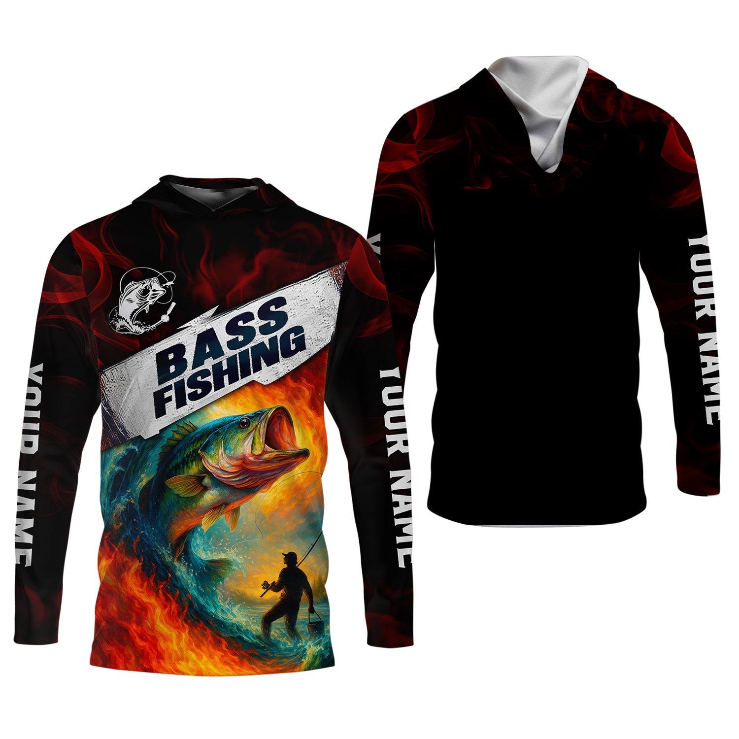 Fire Fishing Hooded UPF Shirt, Fishing Jersey, Long Sleeve Fishing Shirts, Gift For Fisherman
