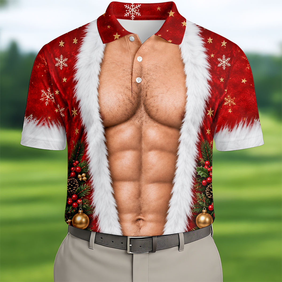 Santa Muscle Body Christmas Golf Shirt, Mens Golf Polo, Golf Shirts For Men