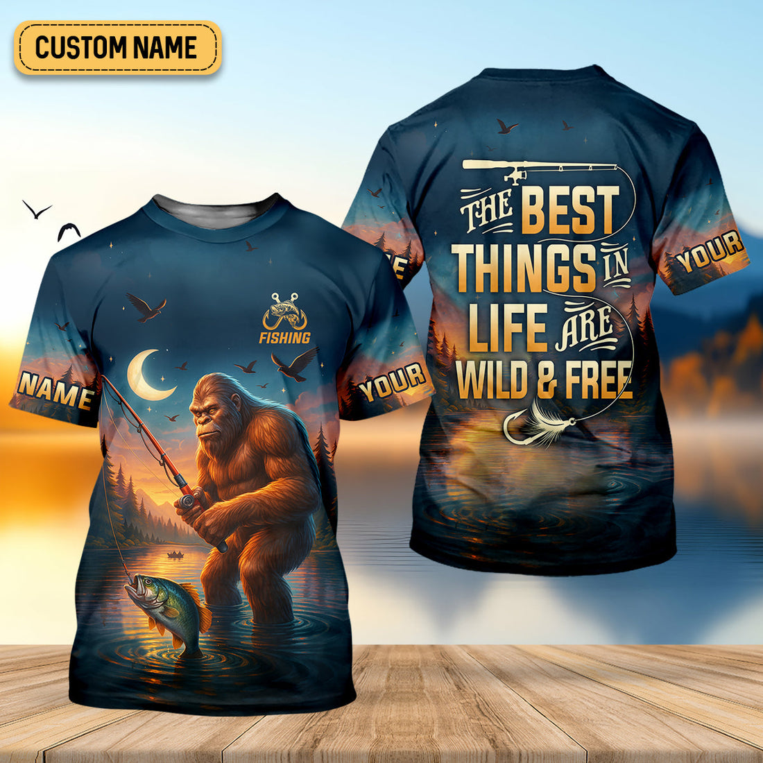 The Best Things In Life Are Wild And Free Funny Bigfoot Fishing SPF Shirt For Men, Gift For Fisherman