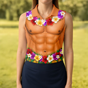Funny Beach Body Golf Shirt, Hawaiian Luau Women's Golf Polo, Polo Shirts For Women