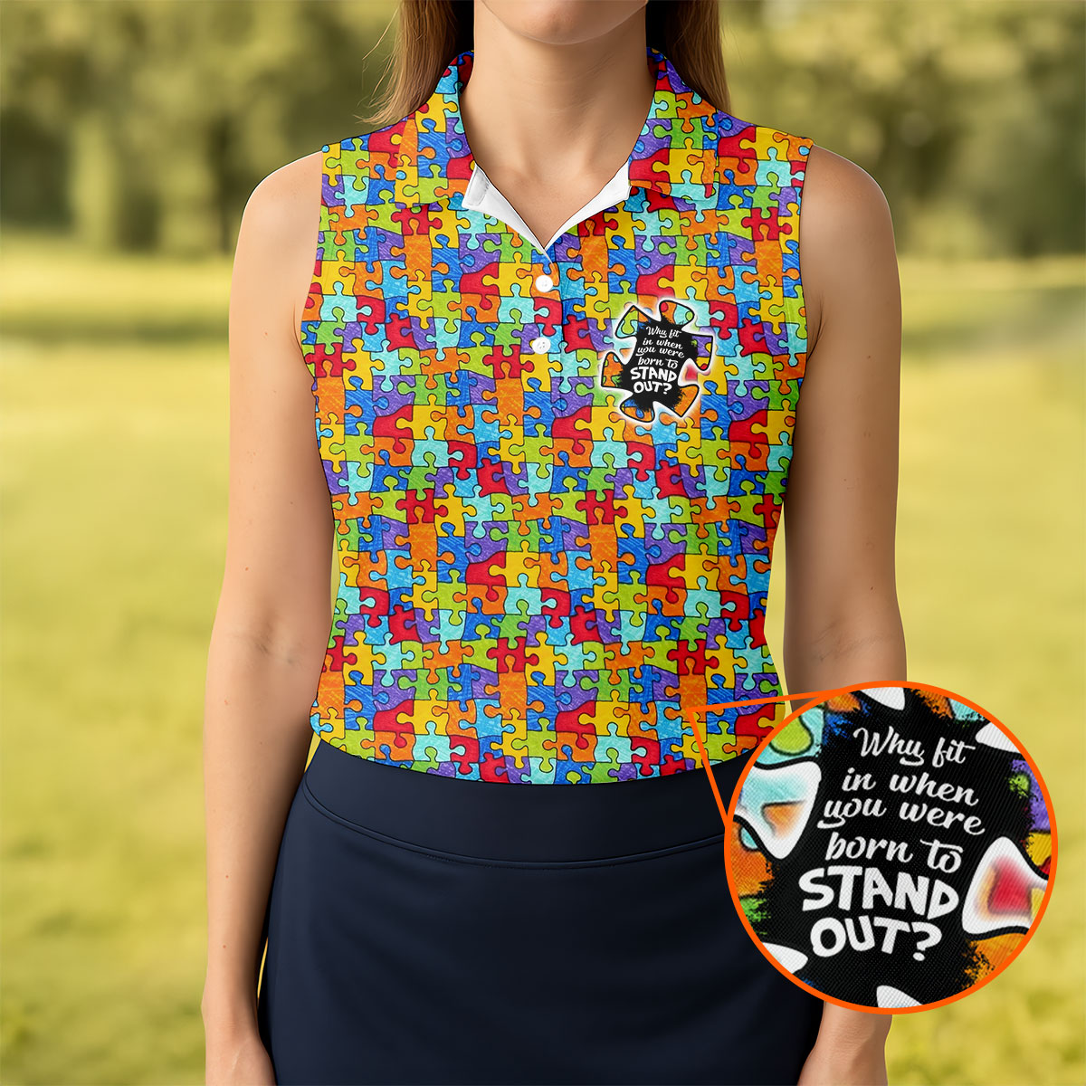Why FIt In When You Were Born To Stand Out Autism Puzzle Women's Golf Shirts, Ladies Golf Polos
