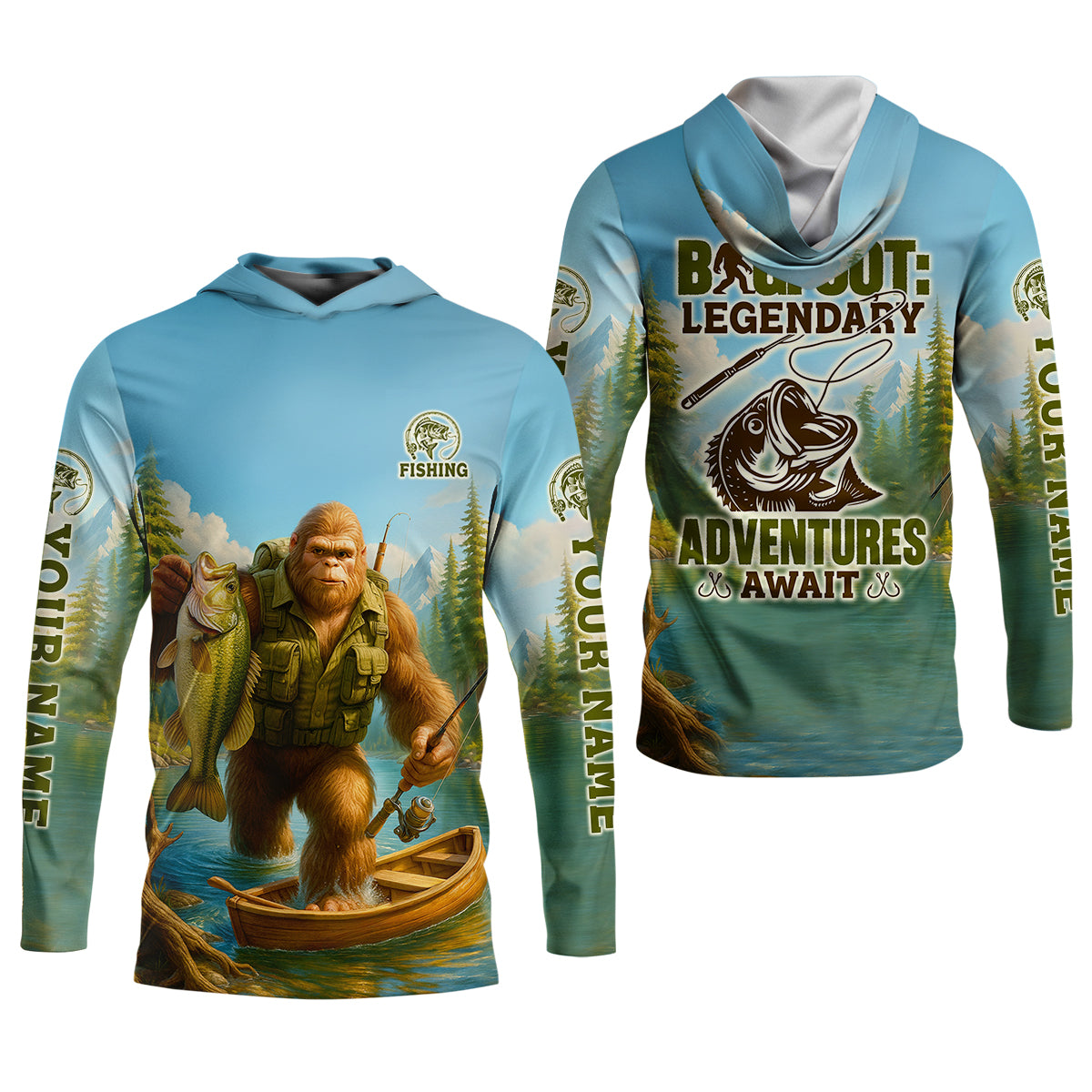 Bigfoot Legendary Adventures Await Bass Fishing Shirt, Funny Fishing Shirt, SPF Shirt, Female Fishing Shirts