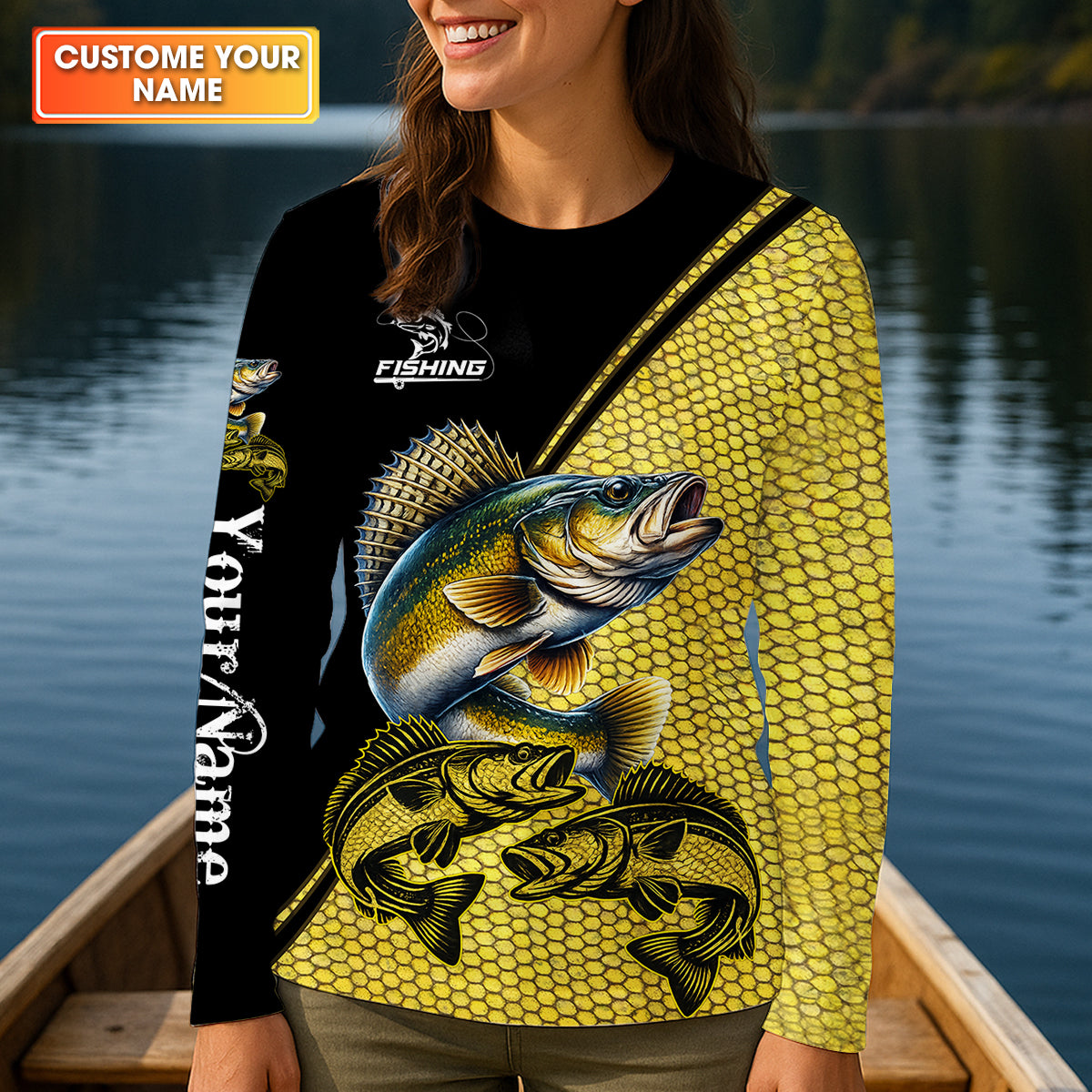 Personalized Walleye Fishing Shirt For Women, Long Sleeve Fishing Shirt, Gift For Her