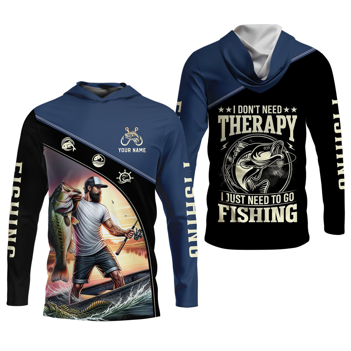 Fishing Shirts, I Don't Need Therapy I Just Need To Go Fishing, SPF Long Sleeve Shirts, Fishing Shirts For Men